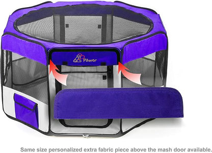 Pawer 45”×24” 8-Panel Foldable Pet Playpen, Violet+Grey, Personalize Embroidery Extra Fabric Piece Available, for Cat/Dog/Puppy, 600D Oxford Cloth Portable Indoor & Outdoor Kennel with Carry Bag