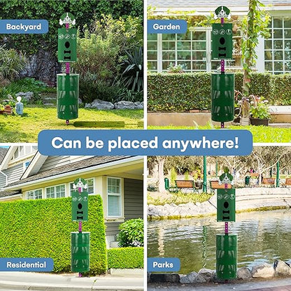 Flybold Dog Waste Station - Outdoor Dog Poop Trash Can with Poop Bag Dispenser - 400 Roll Bags, 100 Pull Bags, 50 Can Liners - Pet Waste Bag Disposal System for Parks and Public Spaces - 13x26 Inches