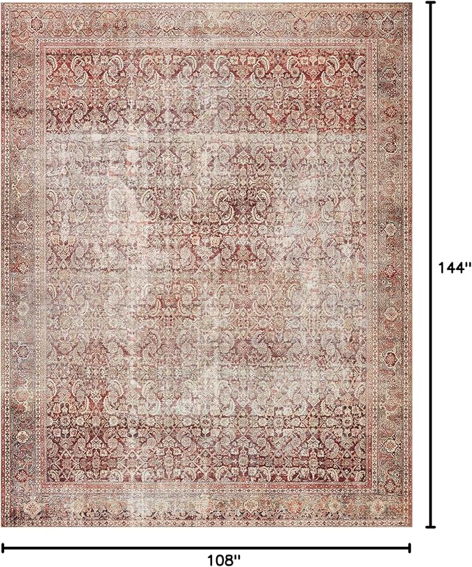 Loloi Layla Collection LAY-11 Cinnamon/Sage 9'-0" x 12'-0" .13" Thick Area Rug, Soft, Durable, Vintage Inspired, Distressed, Low Pile, Non-Shedding, Easy Clean, Printed, Living Room Rug