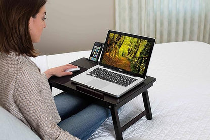 Sofia + Sam Multi Tasking Laptop Bed Tray | Supports Laptops Up to 18 Inches | Walnut (Left Handed Tray)