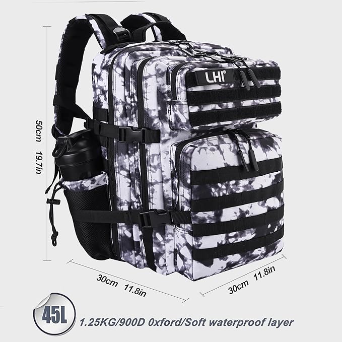 LHI Military Tactical Backpack for Men and Women 45L Army 3 Days Assault Pack Bag Large Rucksack with Shoe Compartment - Blue