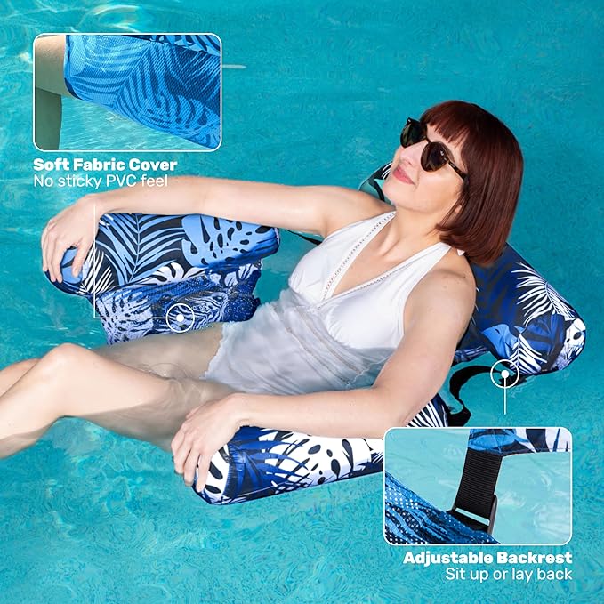 SLOOSH Pool Floats Chairs Adult,Inflatable Pool Lounge,Plant Pattern Floating Mat Hammock,Blow up Water Chairs Noodles rafts for Party Summer Water Beach Fun