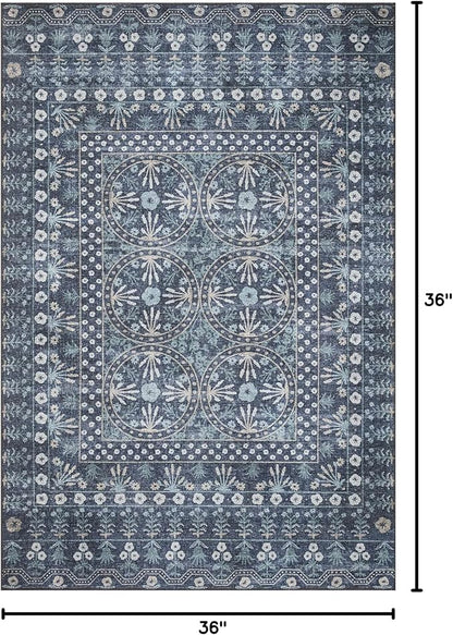 Loloi Rifle Paper Co. Maison Collection MAO-03 Rosette Blue 3'-0" x 3'-0" Round, .19" Pile Height, Accent Rug