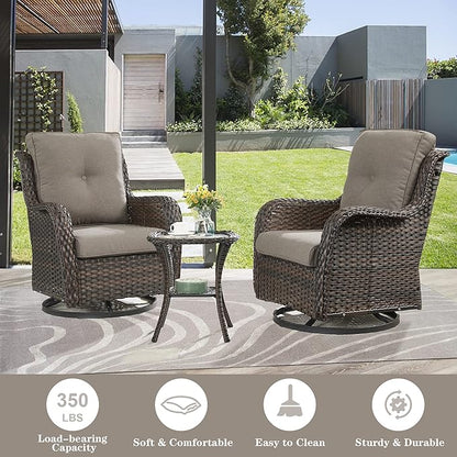 Belord 5 Pieces Patio Furniture Sets Wicker Outdoor Furniture, Rattan Patio Swivel Glider Chairs with 2 Ottoman and Glass Side Table