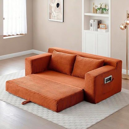 73" Cloud Loveseat Sofa Couch in a Box, 2 Seater Boneless Couch, Convertible Pull Out Sofa Bed with Pillows, No Assembly, Memory Foam, Modern Small Couches for Small Spaces (A-Orange)