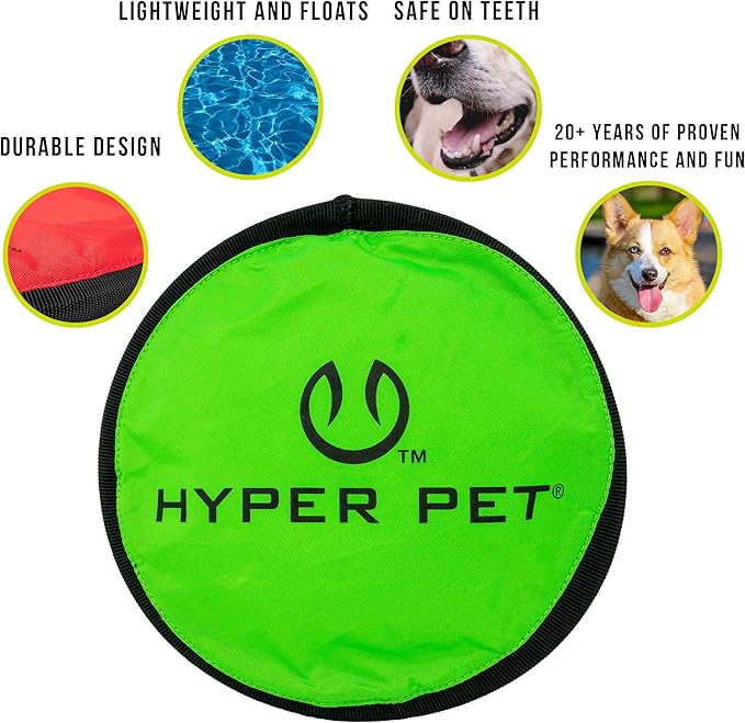 Hyper Pet Flippy Flopper Dog Frisbee Interactive Dog Toys [Flying Disc Fetch Toy Floats in Water & Safe on Teeth] (Colors Will Vary), Multicolor, 9"