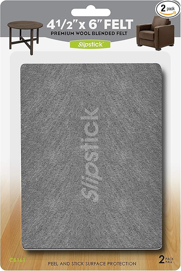 Slipstick Premium Wool Felt Sheet Furniture Pads/Floor Surface Protectors (6 Inch x 4-1/2 inch) Includes 2 Large Felt Pad Blankets with Self Stick Backing, Gray, CB161
