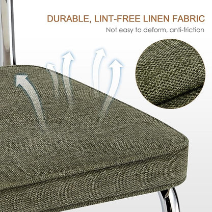 Zesthouse Natural Rattan Dining Chairs Set of 2, Mid Century Modern Dining Chairs with Solid Wood Back & Chrome Base, for Kitchen Living Room, Breuer Design Inspired, Upholstered Linen Fabric, Green