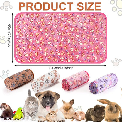 Tatuo 4 Pack Fleece Dog Blankets for Puppy Cats Multi-Size Sleep Mat for Pet Guinea Pig Soft Washable Warm Crate Bed Puppy Teething Toys Print Pattern Blanket Indoor(Mixed Color,24 x 47 Inch,Paw)
