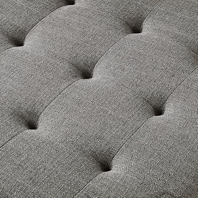 24KF Large Square Upholstered Tufted Linen Ottoman Coffee Table, Large Footrest Ottoman with Solid Wood Shelf-Granite