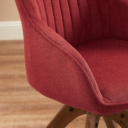 Art Leon Desk Chair No Wheels - Mid Century Modern Office Chair, Swivel Accent Chair with Oak Wood Legs, Fabric Upholstered Arm Chair, Red