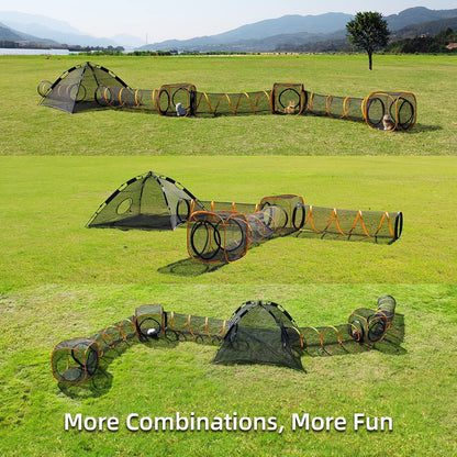 Collapsible Cat Play Tunnel + Cube with Three Ways for Indoor and Outdoor, Cat Enclosure, Tunnel and Tent Connection