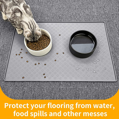 Ptlom Grey Pet Placemat for Dog and Cat, Waterproof Anti-Slip Pet Feeding Bowl Mats for Food and Water, Small Medium Large Tray Mat Prevent Residues from Spilling to Floor, Silicone, 31.5" 23.6"