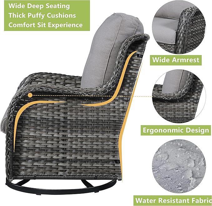Rilyson Wicker Rocking Chair Swivel Chairs - 4 Piece Rocker Patio Chairs Set Rattan Rocking Chair for Outdoor Porch Deck Garden Backyard(Mixed Grey/Grey)