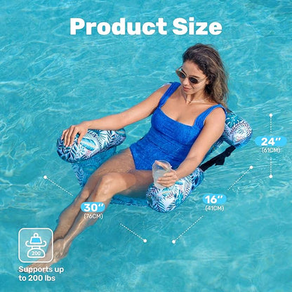 SLOOSH Pool Floats Chairs Adult,Inflatable Pool Lounge,Plant Pattern Floating Mat Hammock,Blow up Water Chairs Noodles rafts for Party Summer Water Beach Fun