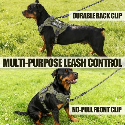 Service Dog Tactical Vest Harness and Leash Set Large Sized Dog Emotional Support- Tactical Dog Harness Training Collar with Name (Army Green, XL)