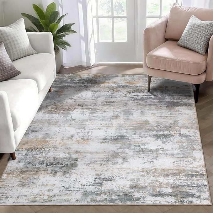 WILLSUN Washable Area Rugs, 3x5 Non-Slip Boho Large Area Rugs for Living Room, Bedroom, Machine Washable Vintage Rug, Indoor Floral Print Carpet for Home Decor, Kid & Pet Friendly Mat