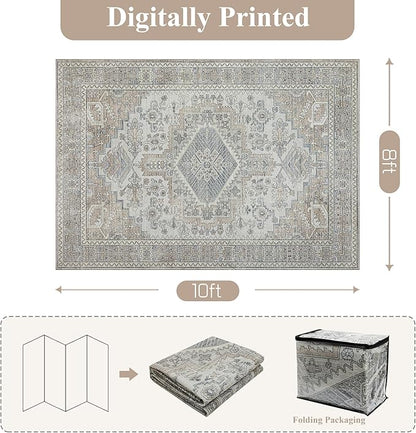 Machine Washable Rugs 8x10 Area Rugs for Living Room,Ultra Soft Low Pile Retro Rugs for Bedroom,Dining Room,Large Non Slip Carpet Vintage Distressed Accent Rug for Farmhouse Office Home Decor