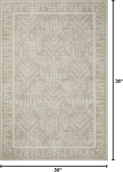 Loloi Rifle Paper Co. Maison Collection MAO-02 Bough Natural 3'-0" x 3'-0" Round, .19" Pile Height, Accent Rug