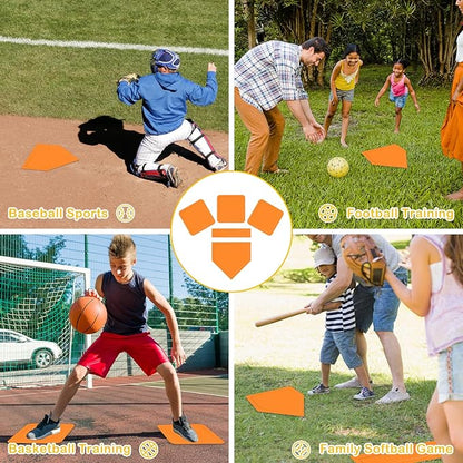 NVAAV Baseball & Softball 5 Piece Base Set, Rubber Field Bases for Kids & Adults, with 5 Piece Training Balls and Storage Bag, Throw Down Base for Backyard Teeball, School Kickball Practice