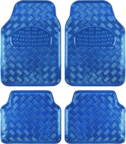 BDK Metallic Chrome Car Floor Mats All-Weather Universal Fit Automotive Floor Mats for Cars SUVs, Floor Mats for Trucks, Car Mats Full Set Front & Rear, Non-Slip Backing - Blue