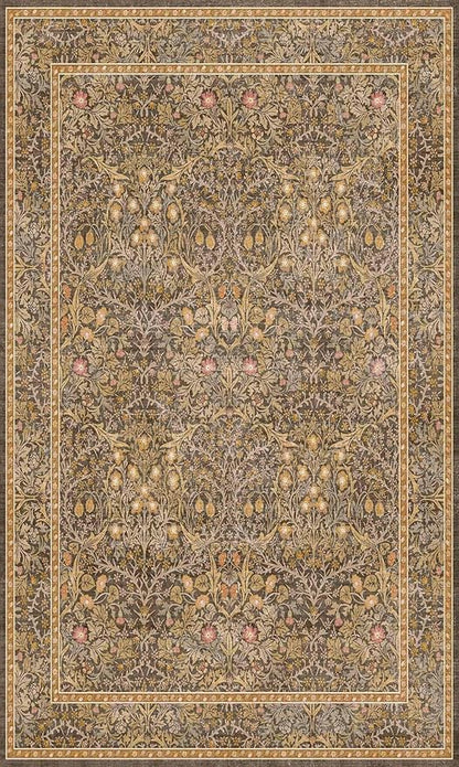 Vintage Floral Brown 3x5 Area Rugs for Entryway, Kitchen, Bathroom, Bedroom Beside Rug, Laundry Room, Non-Slip Low Pile Ultra Soft Stain Resistant Small Gold and Taupe Carpet