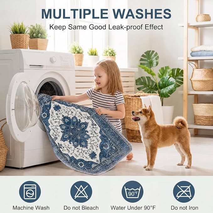 Washable Pee Pads for Dogs,Great Urine Absorbent Reusable Puppy Training Pads,Waterproof,Leak-Proof & Non-Slip Potty Pads for Whelping,Crate,Playpen,Bed.(Dark Navy Floral,31"x36")