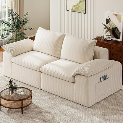Buytime 76” Comfy Cloud Loveseat Sofa, Convertible Boneless Loveseats for Living Room, Wide 2-Seat Modern Modular Sectional Sofa with Deep Seat, Double-Layer Cloud Cushion and Headrest, Cream Beige