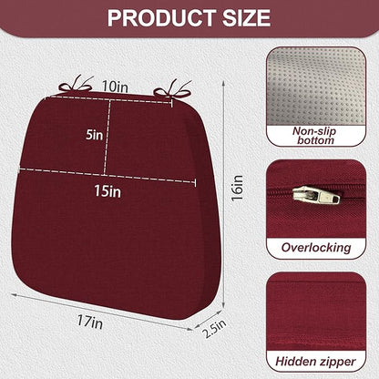 17'' x 16'' x 2.5"Thick Chair Cushions for Dining Chairs, 4 Pack WaterProof Easy Clean Kitchen Chair Pads with Ties and Non-Slip Backing - 30D High Elastic Foam Soft Kitchen Chair Cushions