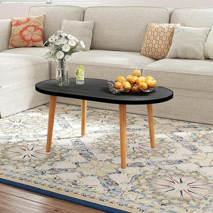 Funecy Oval Coffee Table Low Table with 4 Solid Wood Sturdy Legs, Floor Table Desk for Sitting on The Floor, Storage and Living Room Furniture (Black)