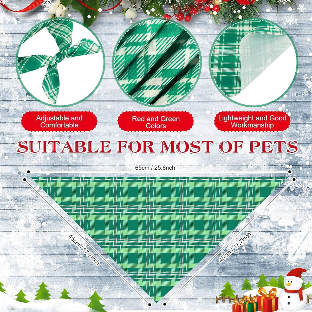 Weewooday 50 Pcs Christmas Dog Bandanas Bulk Xmas Red Green Buffalo Plaid Bandanas for Dogs Soft Bibs Adjustable Triangle Scarf for Small Medium Large Pets Costume (25.6 x 17.7 x 17.7 Inch)