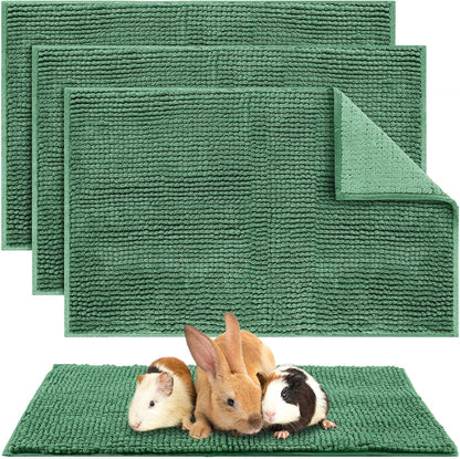 Amylove 4 Pcs Guinea Pig Cage Liner Guinea Pig Bedding Washable Fleece Pee Pads Reusable Small Animals Training Mat Small Animal Sleeping Bed for Bunny Hamster(Dark Green,16 x 24 Inch)