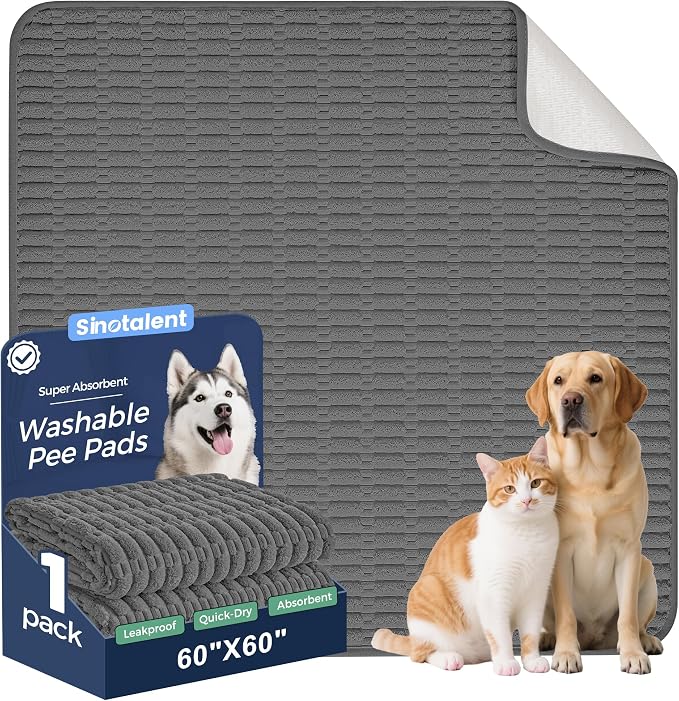 Washable Pee Pads for Dogs Puppy Pad, Dark Grey 60”x60” 1 Pack | High Absorbent Dog Pee Pad Leak Proof Cat Rugs, Reusable Non Slip Pet Mat, Wee Wee Pads for Training, Crate and Floor