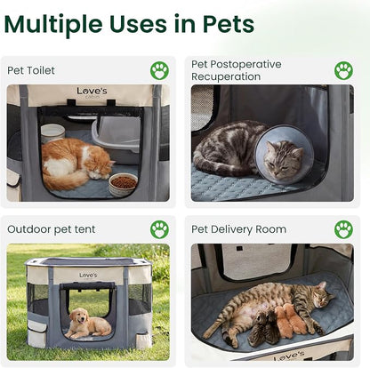 Love's cabin Dog Playpen Cat Puppy Pen, Portable Playpens for Pet Indoor/Outdoor Travel Camping, Foldable Kennel Tent Crate for Rabbits & Small Animals with Carrying Case (Gray Green with Pad, Small)