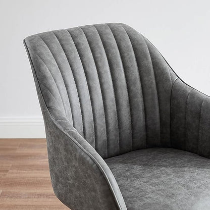 Art Leon Office Chair No Wheels, Mid Century Modern Desk Chair, Swivel Accent Chair with Oak Wood Legs, Faux Leather Upholstered Armchair for Desk, Gray
