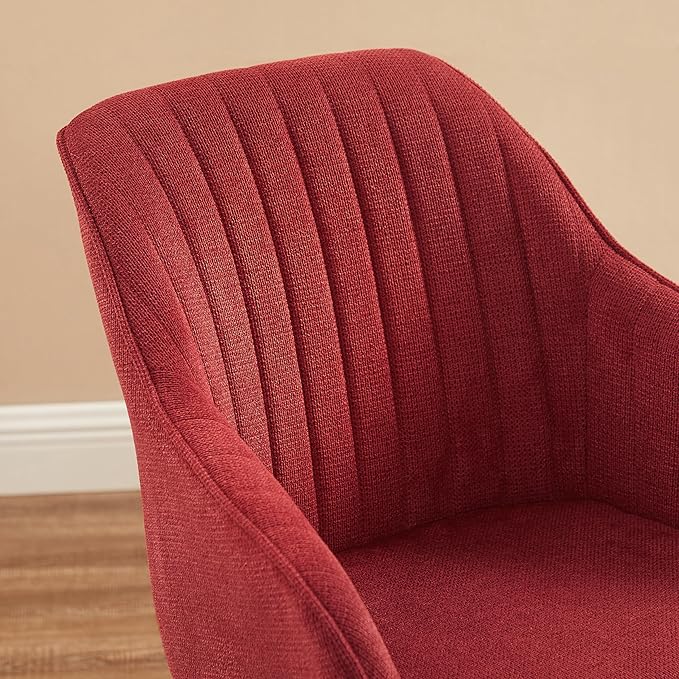 Art Leon Desk Chair No Wheels - Mid Century Modern Office Chair, Swivel Accent Chair with Oak Wood Legs, Fabric Upholstered Arm Chair, Red