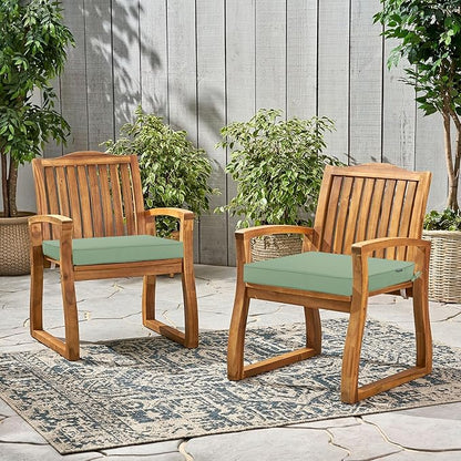 Outdoor Chair Cushions 19 x 19 Inch Waterproof Patio Chair Cushions with Tie 5 Year Color Fastness Thick Outdoor Seat Cushion for Garden Lawn Patio Furniture Sage Green Set of 2