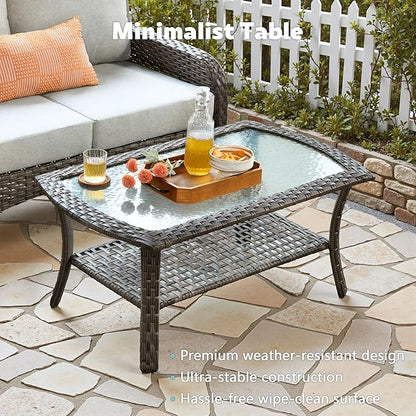 CAODOC 4-Piece Wicker Patio Furniture Set, All-Weather Rattan Conversation Bistro Loveseat Chair and Table Set for Backyard, Balcony and Deck with Soft Cushions and Metal Table(Gray)