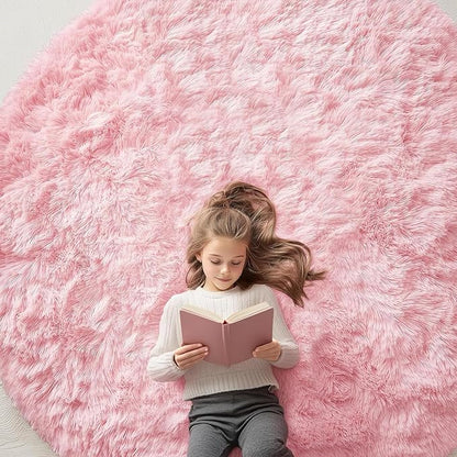 OLANLY Pink Round Rugs for Bedroom - Machine Washable, 7 ft Circle Area Rugs for Living Room, Soft and Fluffy Shaggy Carpet for Teen Girls and Boys, Nursery Rooms, Dorms, Home Decor Aesthetic