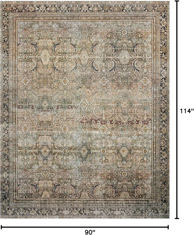 Loloi Layla Collection LAY-03 Olive/Charcoal 7'-6" x 9'-6" .13" Thick Area Rug, Soft, Durable, Vintage Inspired, Distressed, Low Pile, Non-Shedding, Easy Clean, Printed, Living Room Rug
