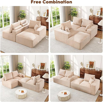 WESTSETLUX 108” Cloud Sectional Sofa Couch with High-Seat, Corduroy Modular Sofa with Oversized Chaise, High-Back Modern L-Shaped Couches for Living Room, No Assembly Required (Oatmeal)