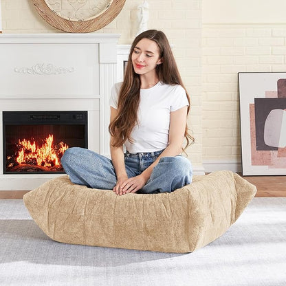 HABUTWAY Bean Bag Ottoman,Foot Rest,Fireside Chair Memory Foam Lazy Bean Bag Sofa for Living Room,Bedroom,Dorm,Office (Ottoman-Khaki)