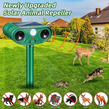 2026 Upgraded Solar Animal Repellent Ultrasonic Outdoor, 2 Pack IP65 Waterproof Deer Repellent & Cat Deterrent with Motion Sensor, Effective Racoon Rabbit Skunk Squirrel Repeller for Yard Garden