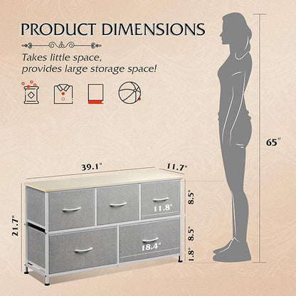WLIVE Dresser for Bedroom with 5 Drawers, Wide Chest of Drawers, Fabric Dresser
