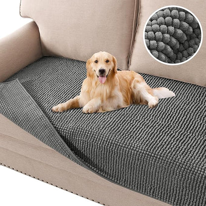 H.VERSAILTEX Plush Chenille Dog Bed Cover Thick Soft Sofa Cover for 3 Cushion Couch Anti Slip Couch Cover Furniture Protector for Dog, Pet, Cat (35" x 82", Grey)