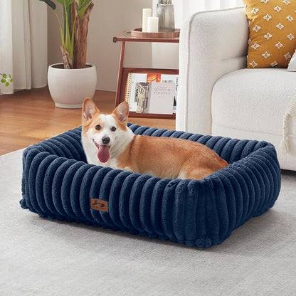 Dog Bed Medium Size Dog, Rectangle Orthopedic Pet Bed for Car and Indoor, Comfort Fluffy Memory Foam Dog Beds with Anti-Slip Bottom,30 x24 x9 Inches,Navy