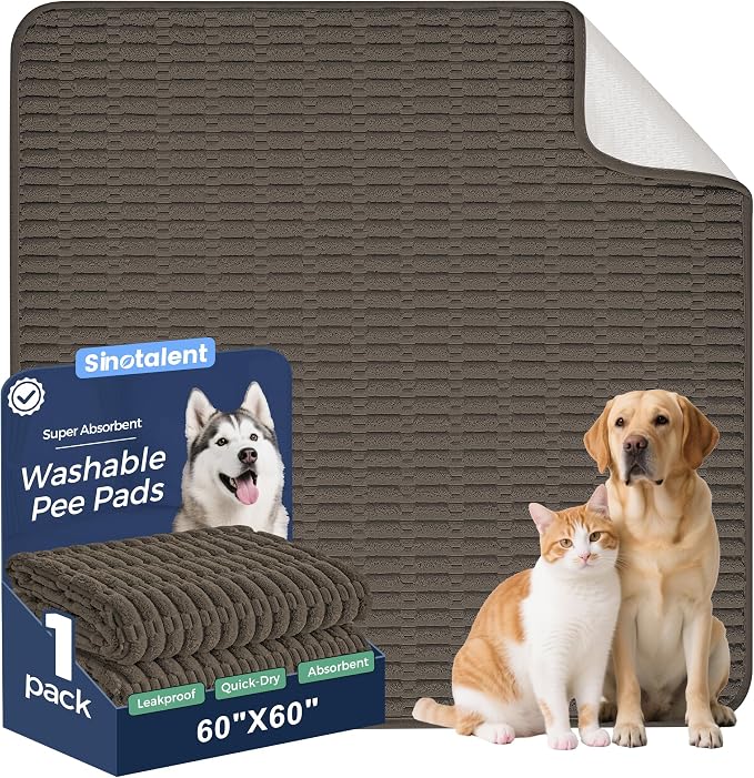 Washable Pee Pads for Dogs Puppy Pad, Coffee 60”x60” 1 Pack | High Absorbent Dog Pee Pad Leak Proof Cat Rugs, Reusable Non Slip Pet Mat, Wee Wee Pads for Training, Crate and Floor