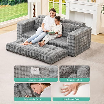 Hobestluk 3-Seater Sofa Boneless Couch with Tufted Button Design 2 in 1 Comfy Cloud Couch Oversized Sofa for Living Room Bedroom Apartment or Office (Grey, 3 Seater)