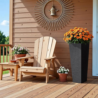 Devoko Resin Tall Planters for Outdoor Plants Set of 2, Large Taper Outdoor Planter Pots with 4 Drainage Holes, Flower Pots Modern Decor for Porch, Patio, Backyard, Home Garden (Black, 32")