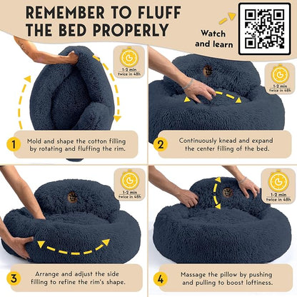 PetJett Dog Beds Large Sized Dog - 36'' Calming Round Bed, Washable Dog Bed - Anti-Slip Super Soft Donut Bed, Fluffy Faux Fur Anti-Anxiety Premium Comfort Pet Bed, Fits Dogs up to 80 lbs - Dark Grey